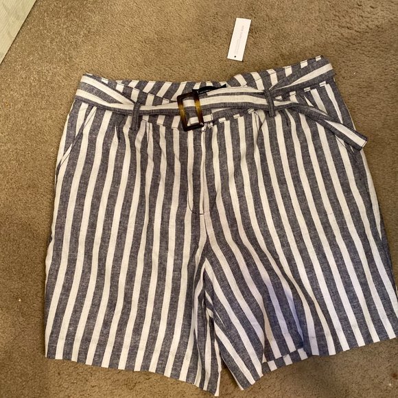 NWT LINEN-BLEND NAUTICAL STRIPE TIE-WAIST JACKET & HIGH-WAISTED SHORT - Picture 4 of 12